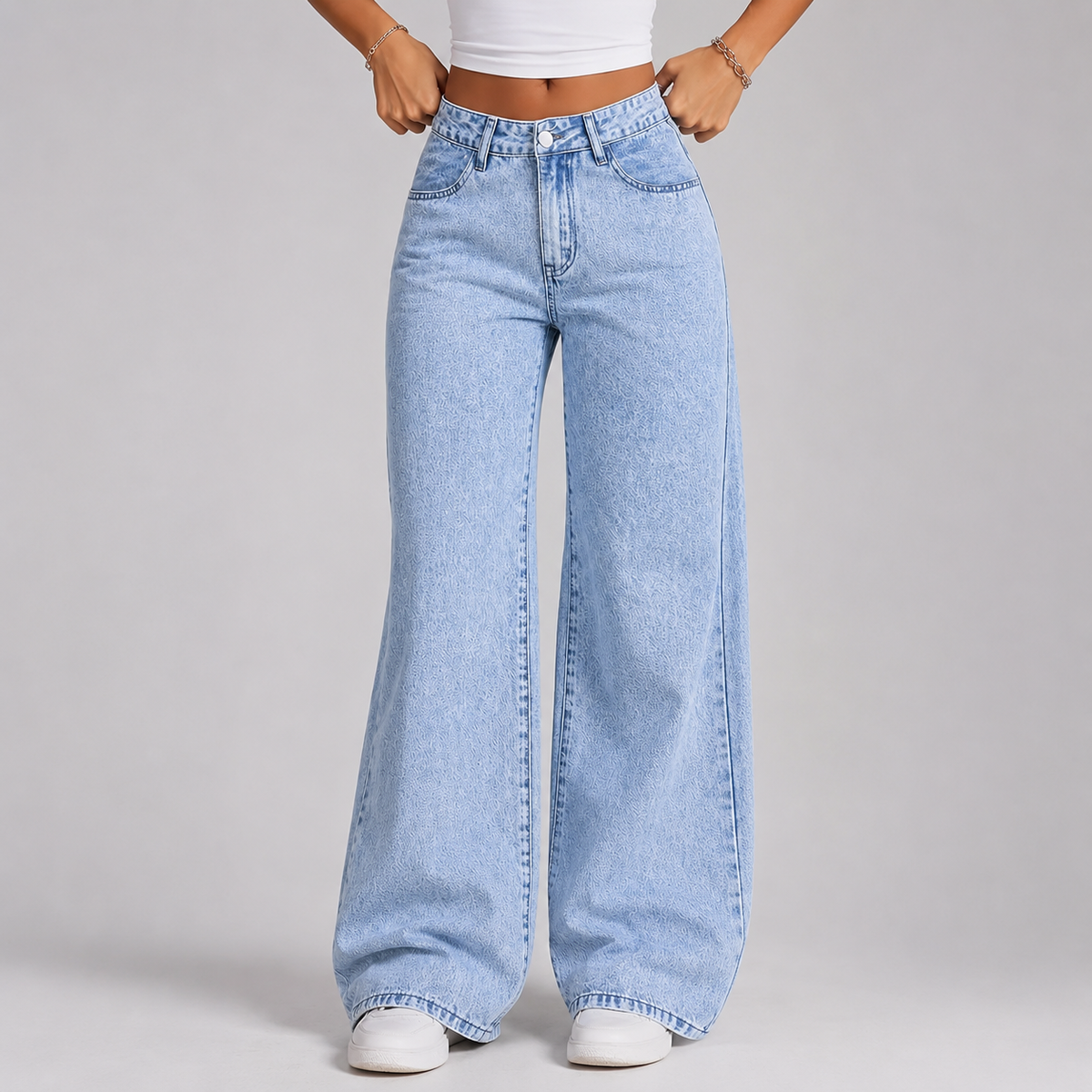 Optew Women's Jeans – Wide-Leg High-Waist Acid Wash