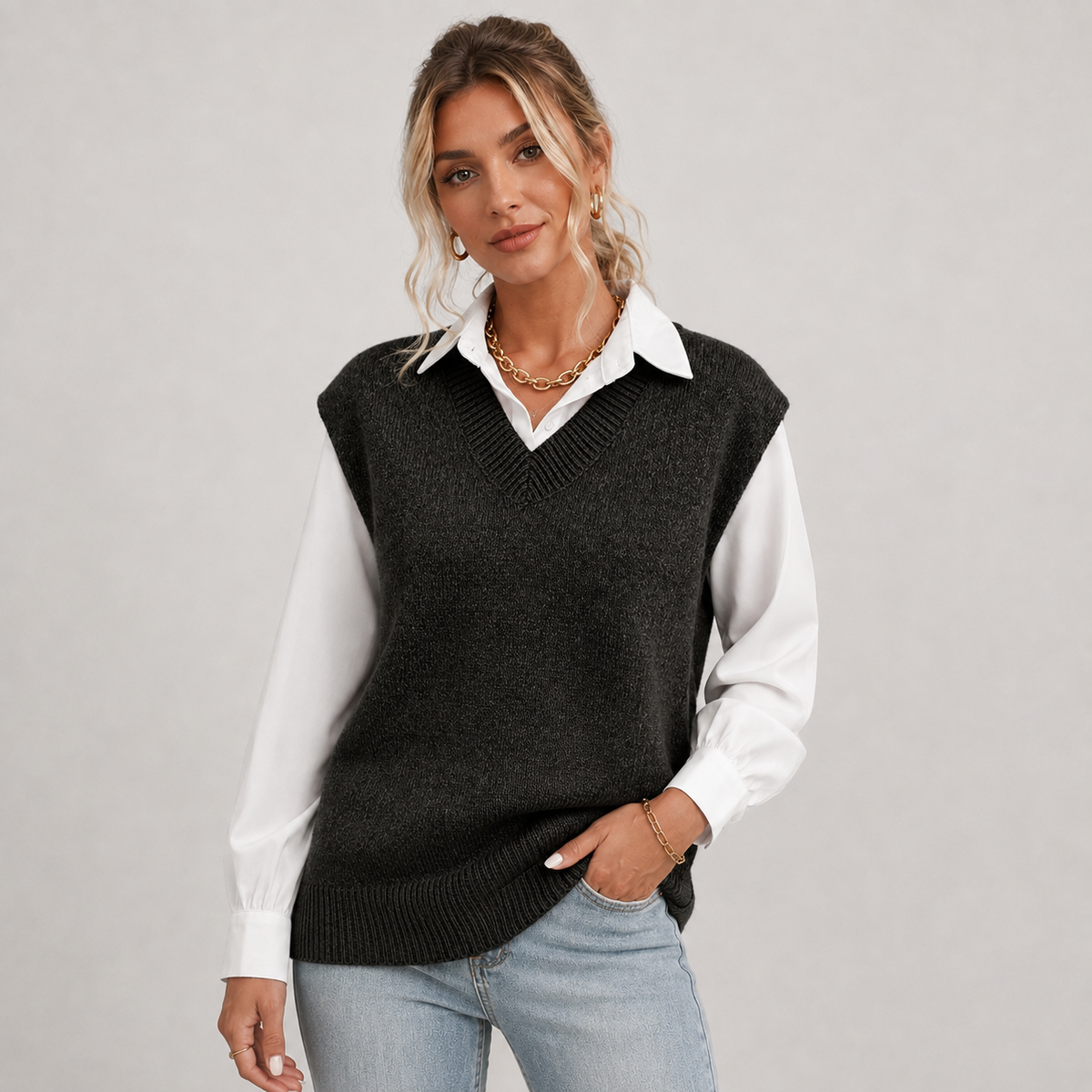 Optew Women's Sweater Vest – Knitted V-Neck