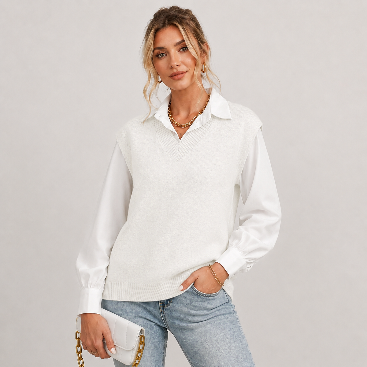 Optew Women's Sweater Vest – Knitted V-Neck