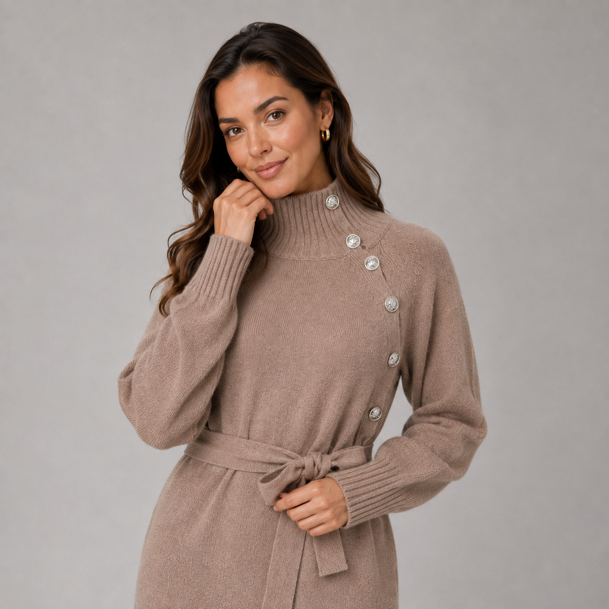Optew Women's Jumper Dress – Roll-Neck Belted Midi