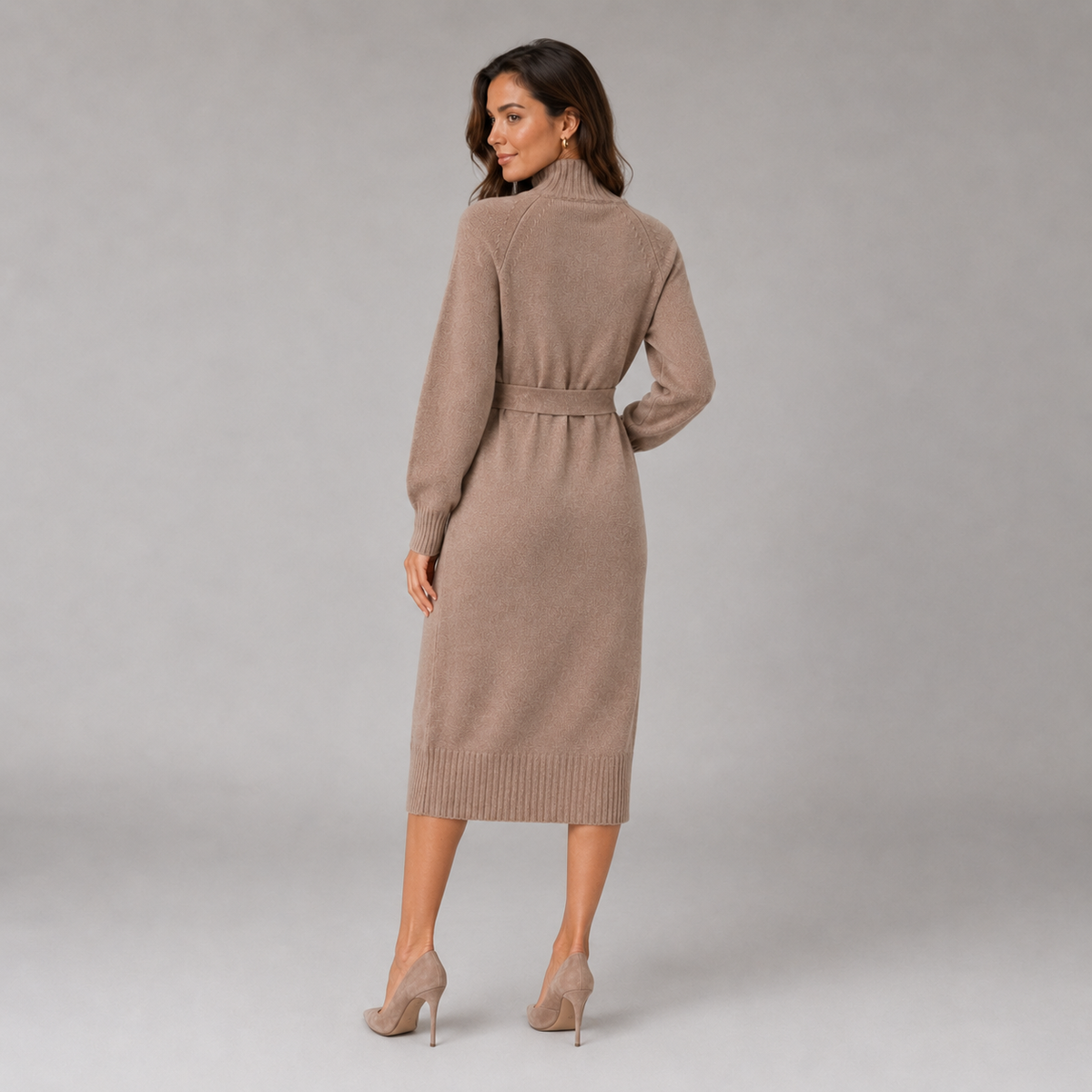 Optew Women's Jumper Dress – Roll-Neck Belted Midi