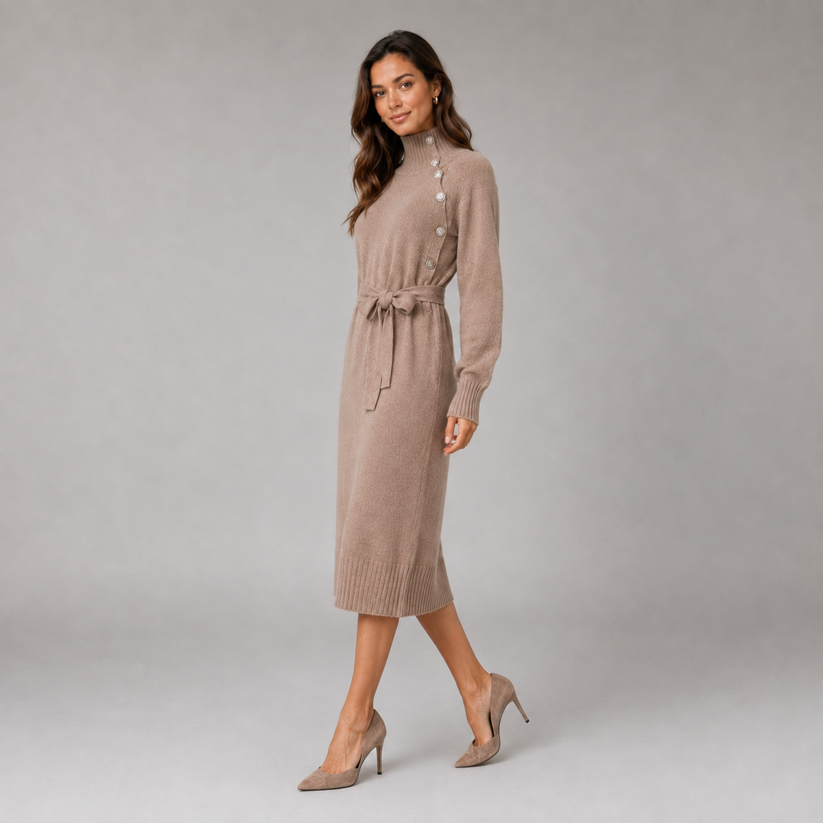 Optew Women's Jumper Dress – Roll-Neck Belted Midi