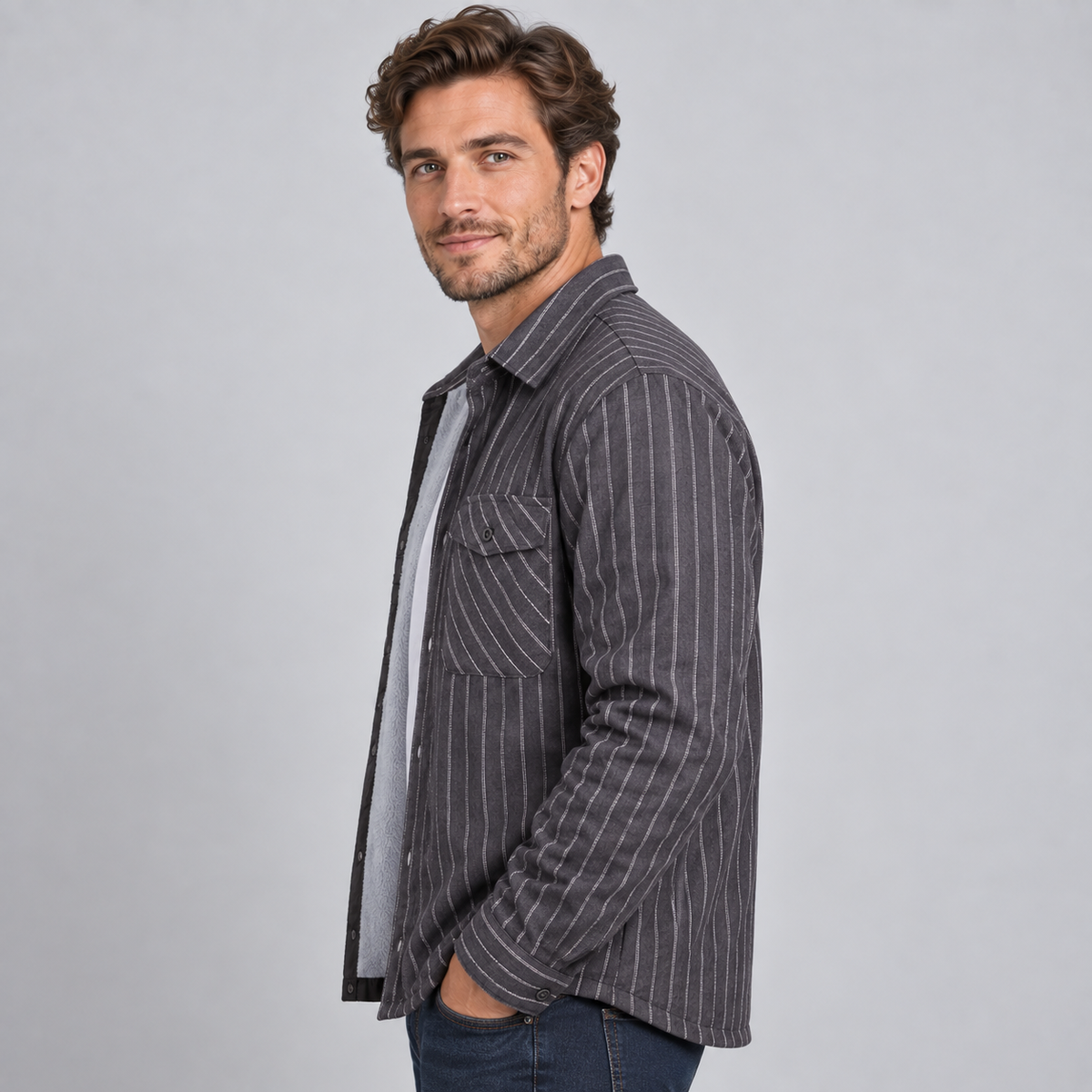 Optew Men's Overshirt – Check Fleece-Lined Flannel