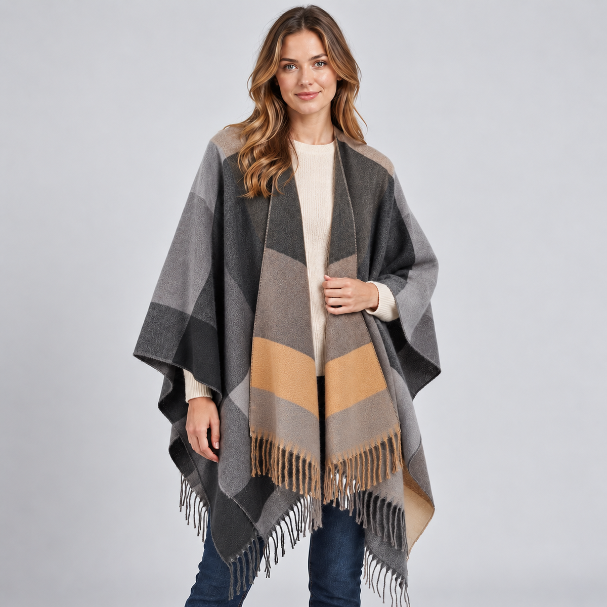 Optew Women's Poncho Blanket Cape – Colour-Block
