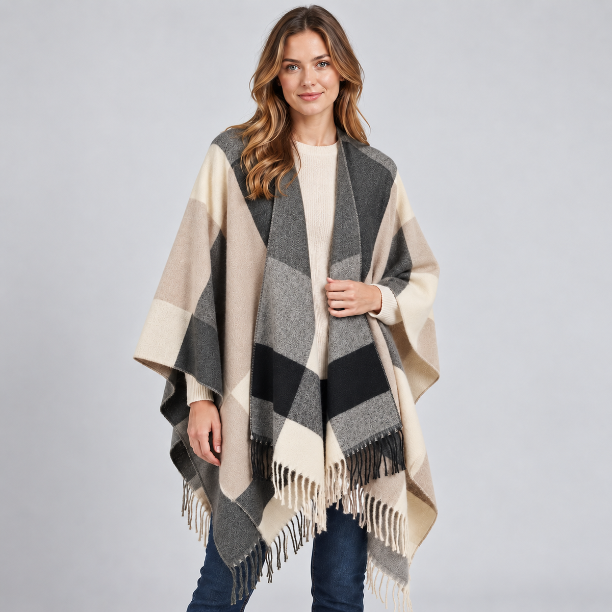 Optew Women's Poncho Blanket Cape – Colour-Block