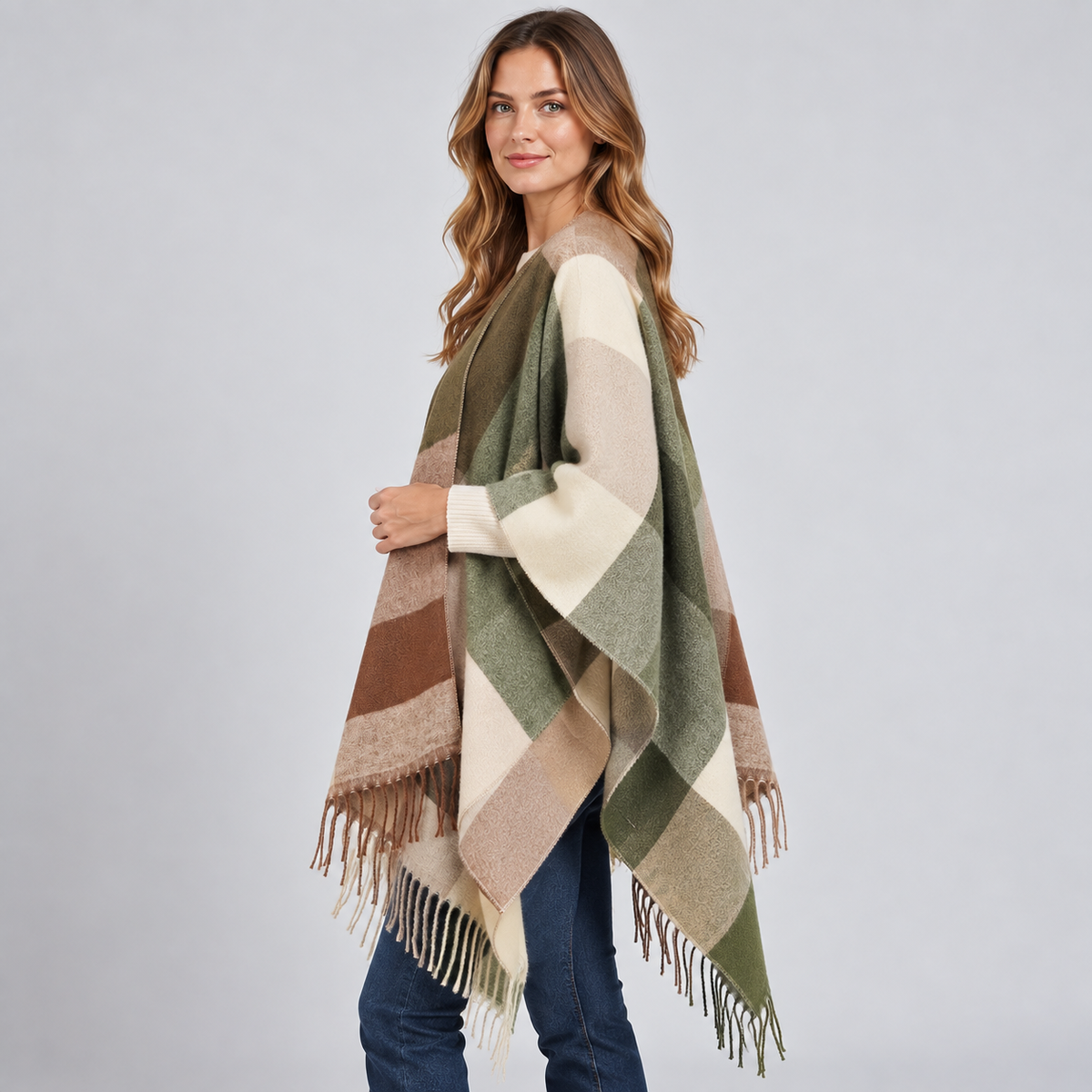 Optew Women's Poncho Blanket Cape – Colour-Block