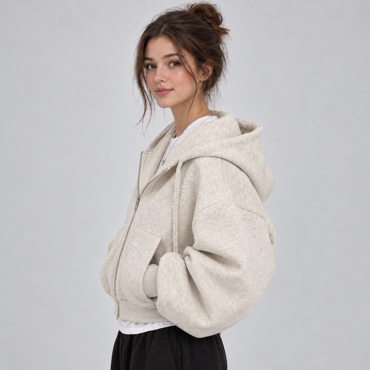 Optew Women's Hoodie – Cropped Zip-Up Fleece-Lined