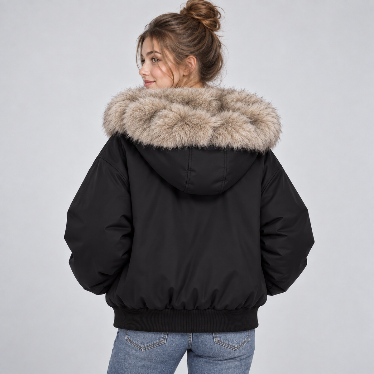Optew Women's Puffer Jacket – Faux-Fur Trim Hooded