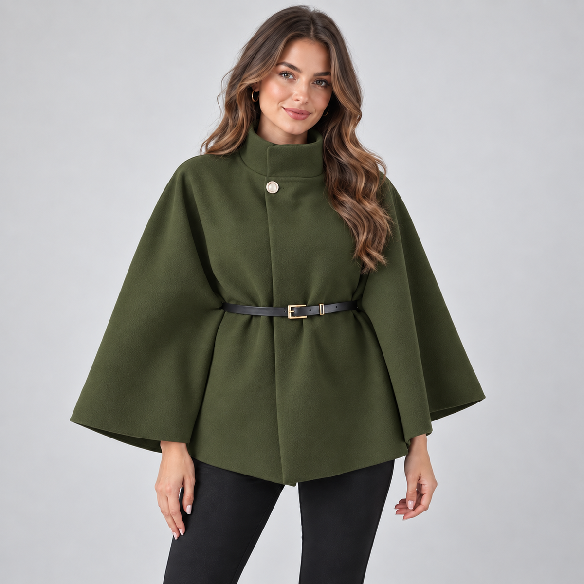Optew Women's Cape Coat – Belted High-Neck
