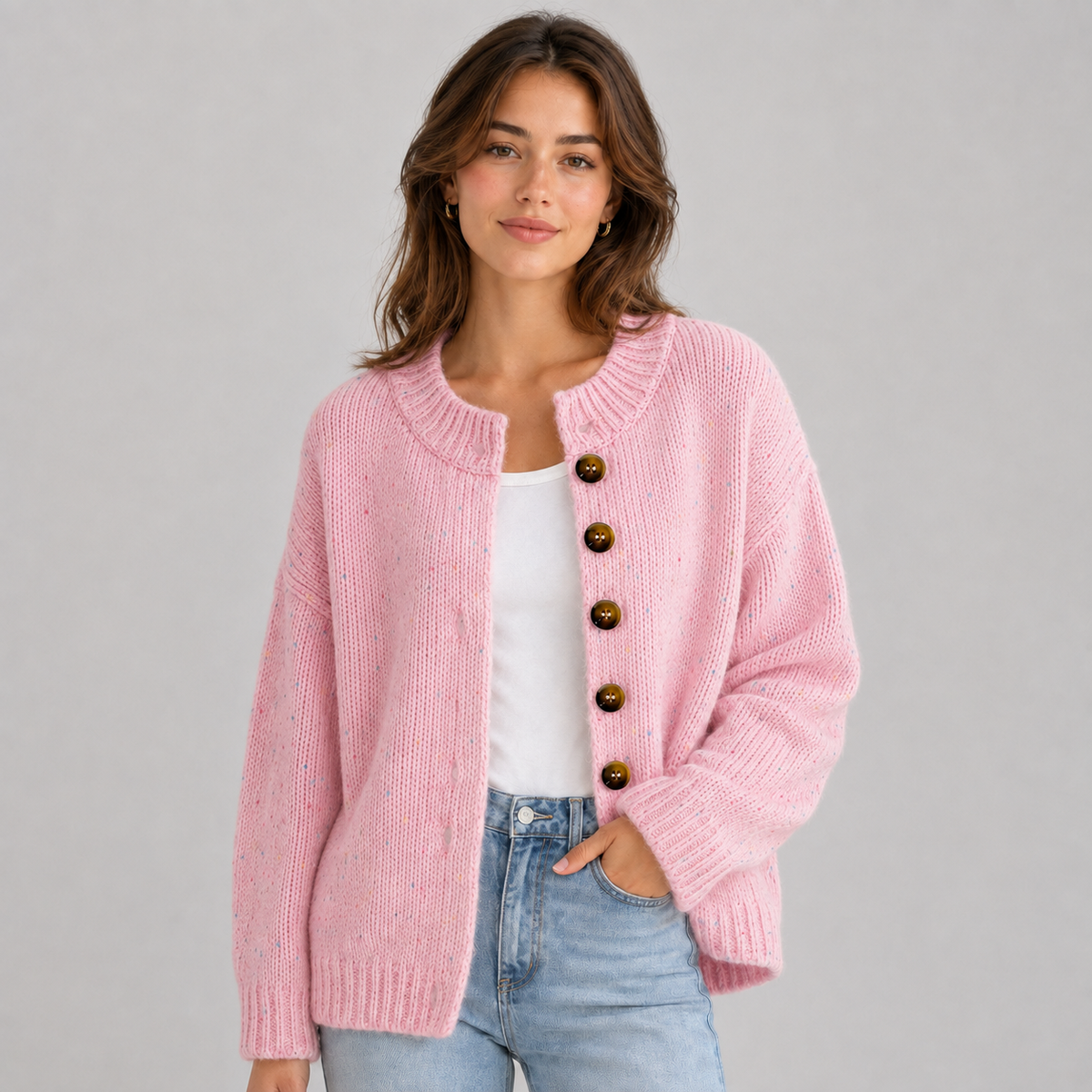 Optew Women's Cardigan – Fluffy Knit Button-Front