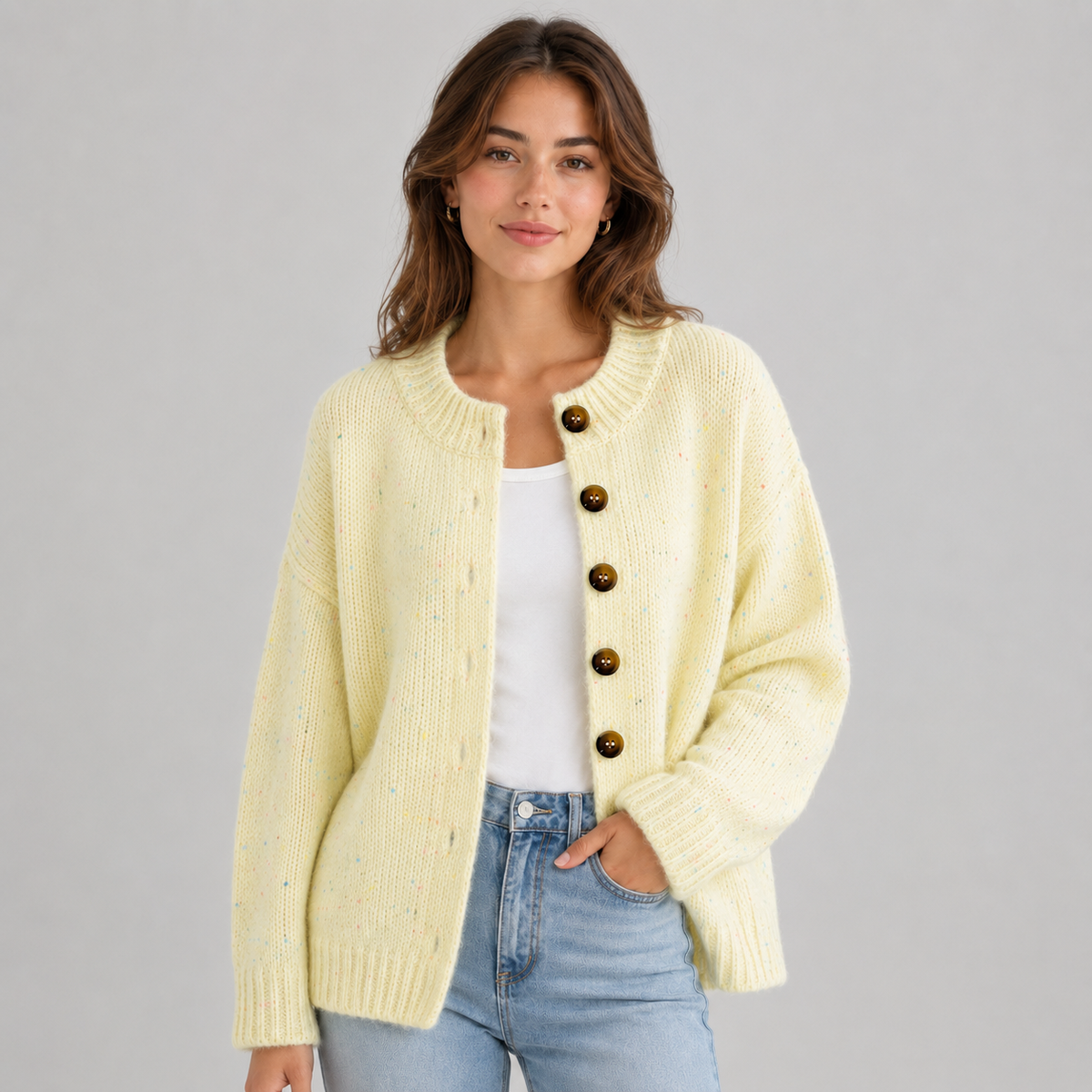 Optew Women's Cardigan – Fluffy Knit Button-Front