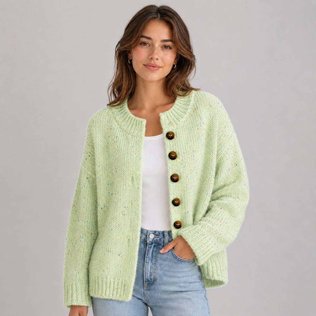Optew Women's Cardigan – Fluffy Knit Button-Front