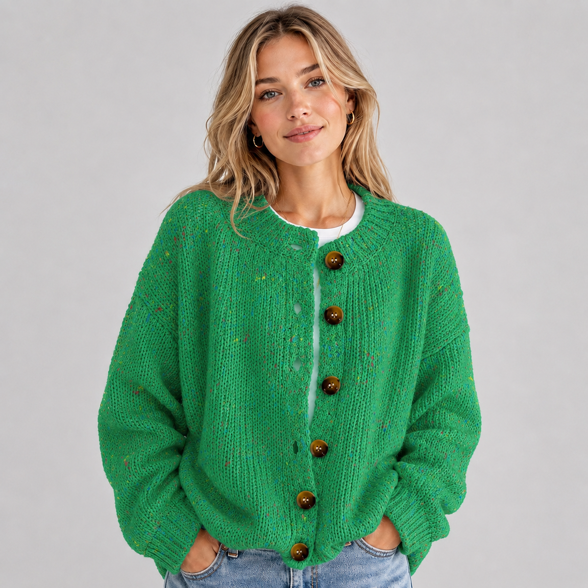 Optew Women's Cardigan – Fluffy Knit Button-Front