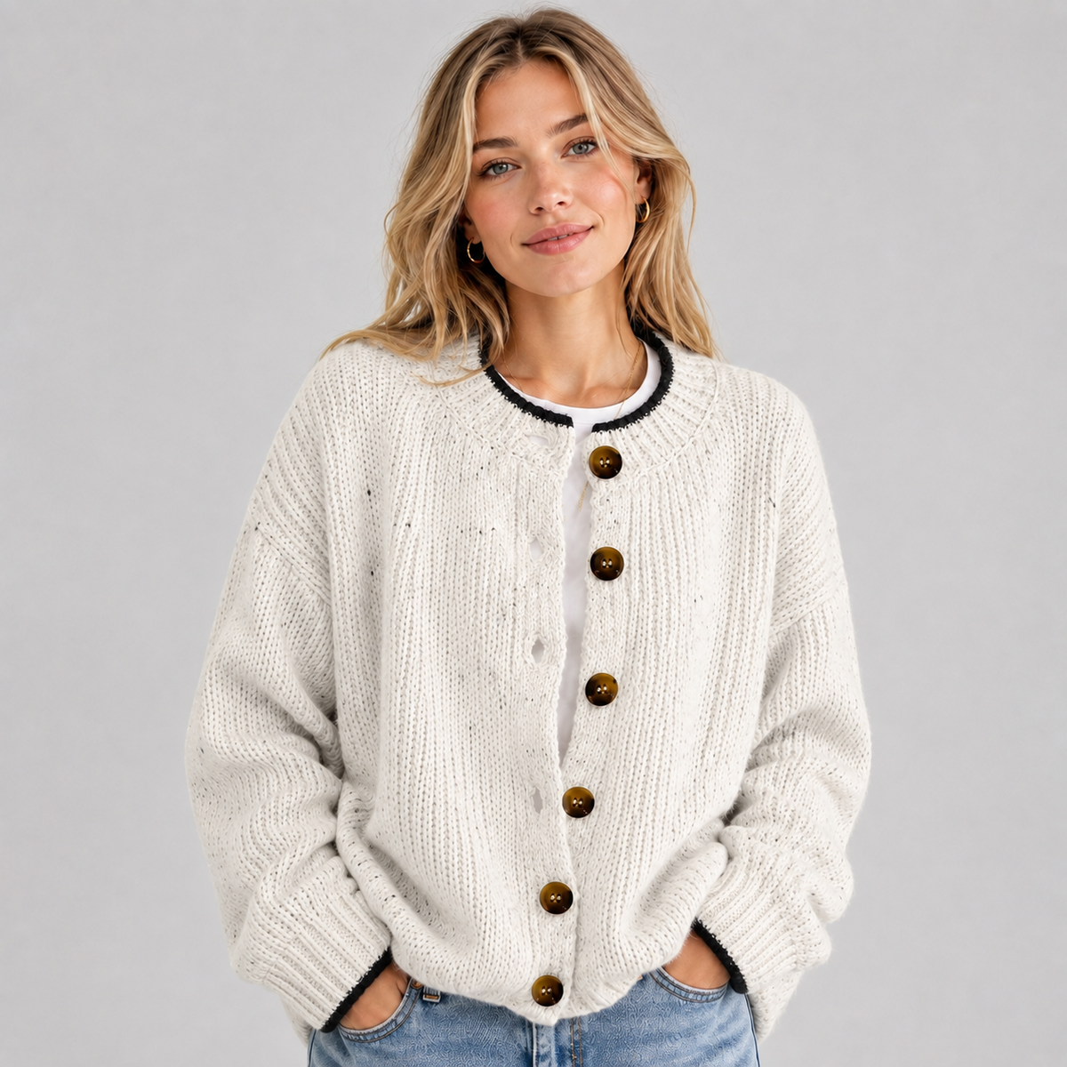 Optew Women's Cardigan – Fluffy Knit Button-Front
