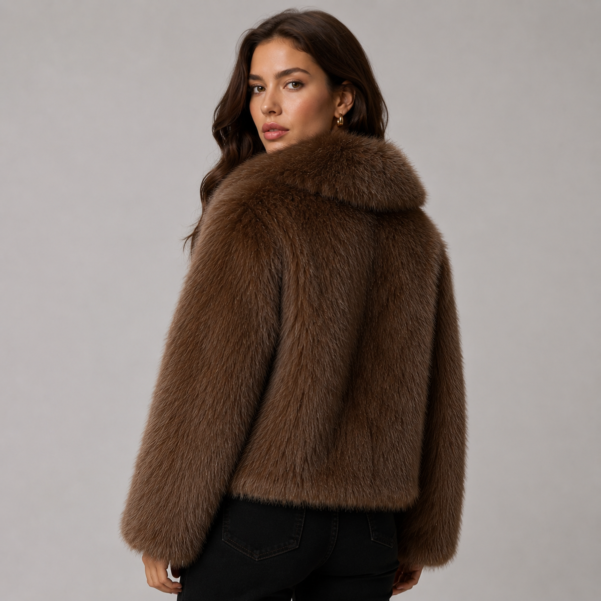 Optew Women's Faux-Fur Jacket Loose Fit Plush Lined