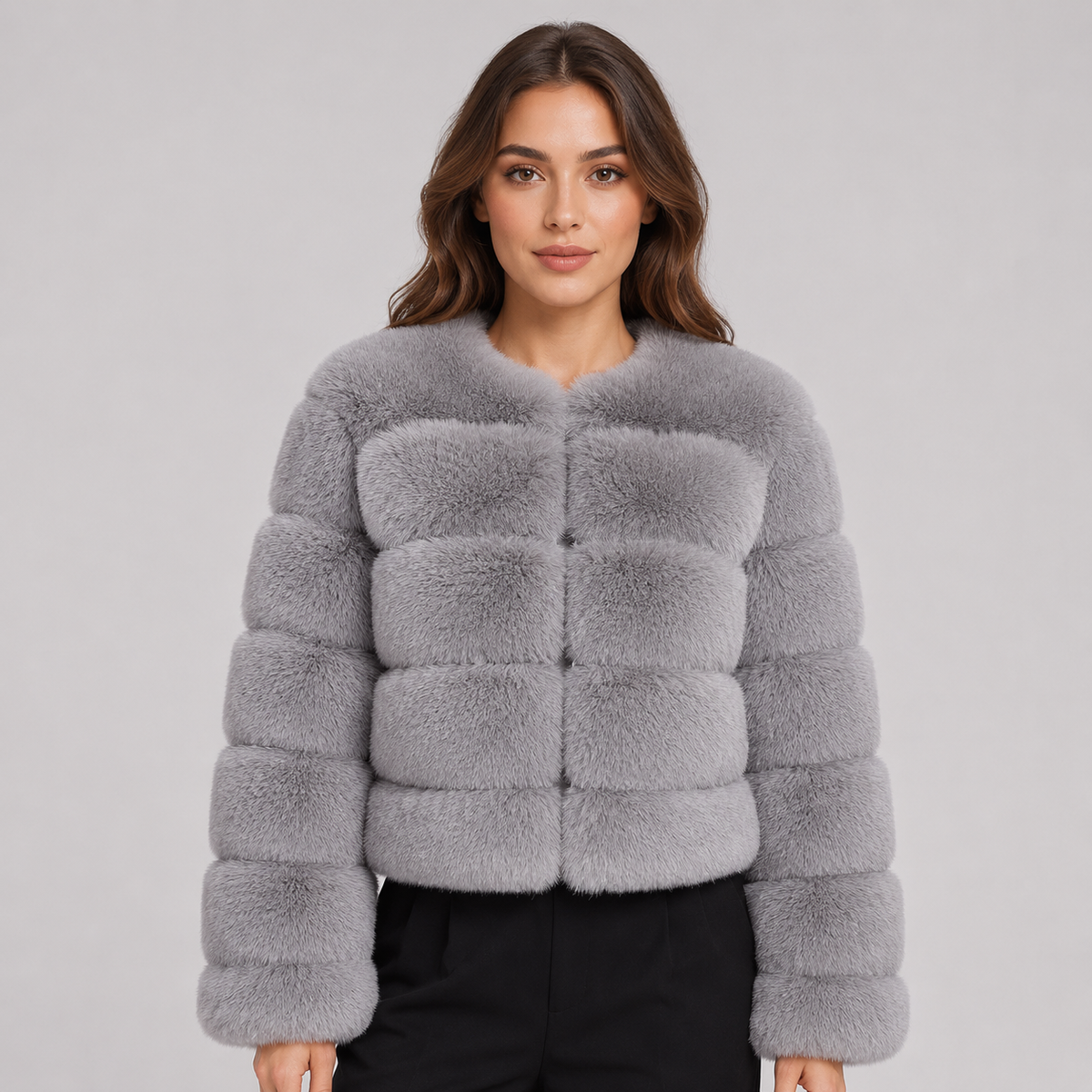 Optew Women's Faux-Fur Jacket Cropped Fluffy