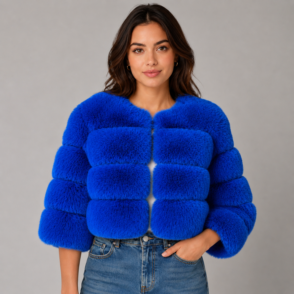 Optew Women's Faux-Fur Jacket Cropped Fluffy