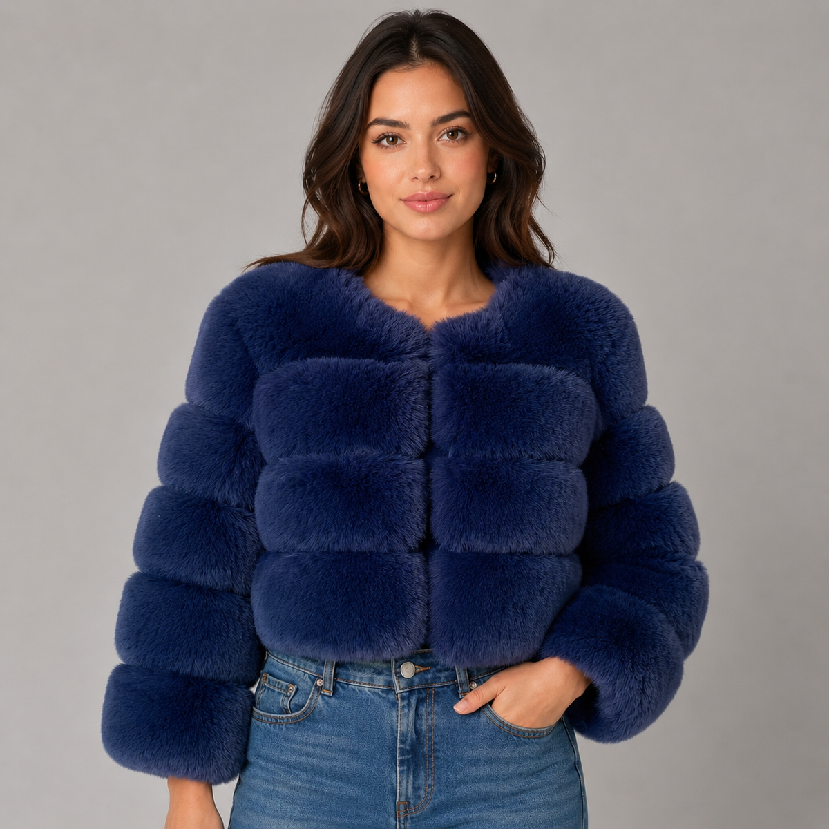 Optew Women's Faux-Fur Jacket Cropped Fluffy