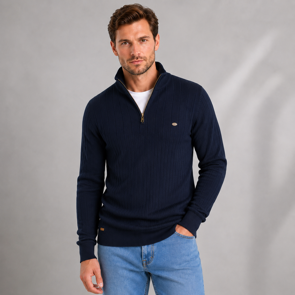 Optew Men's Quarter Zip Jumper – Ribbed Funnel Neck