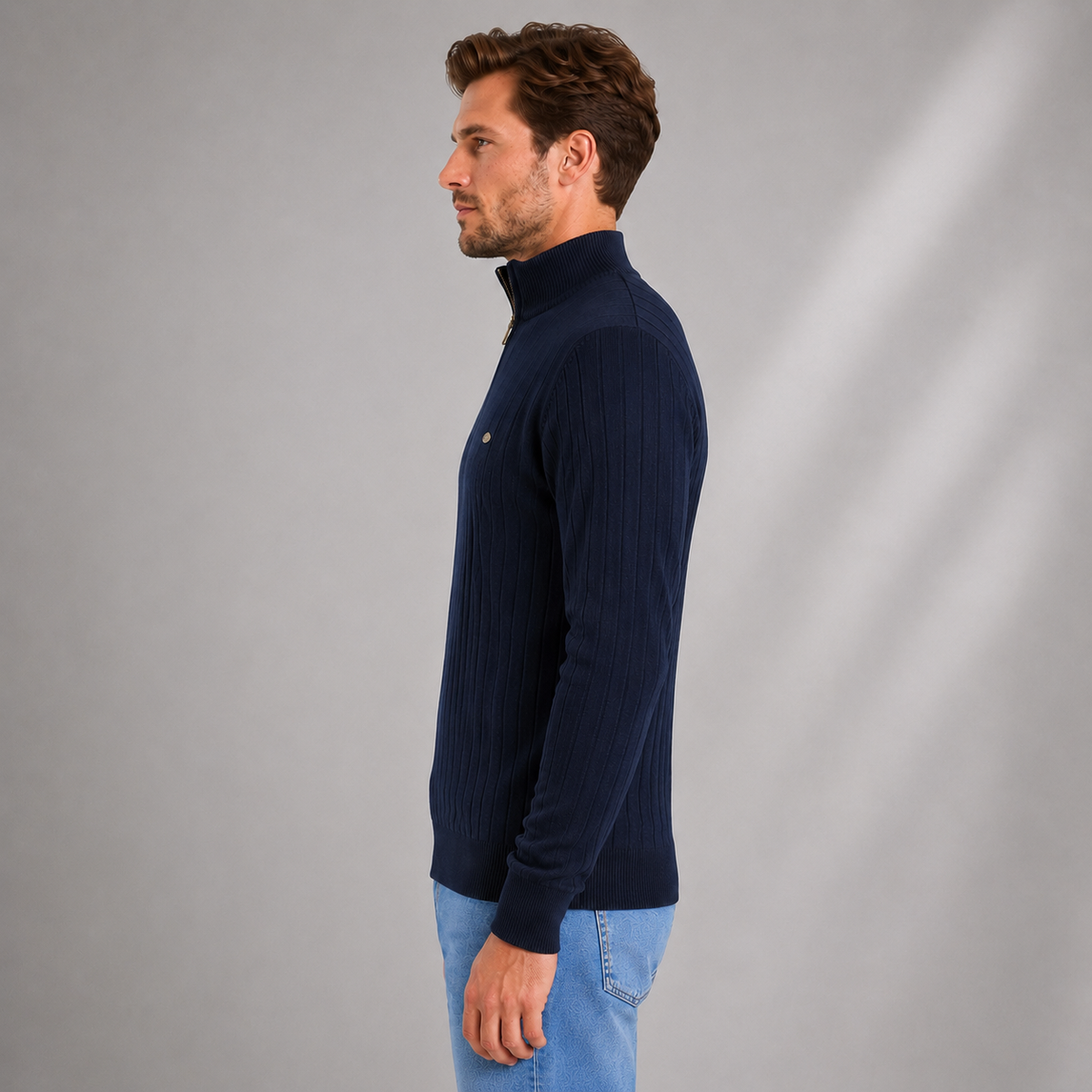 Optew Men's Quarter Zip Jumper – Ribbed Funnel Neck