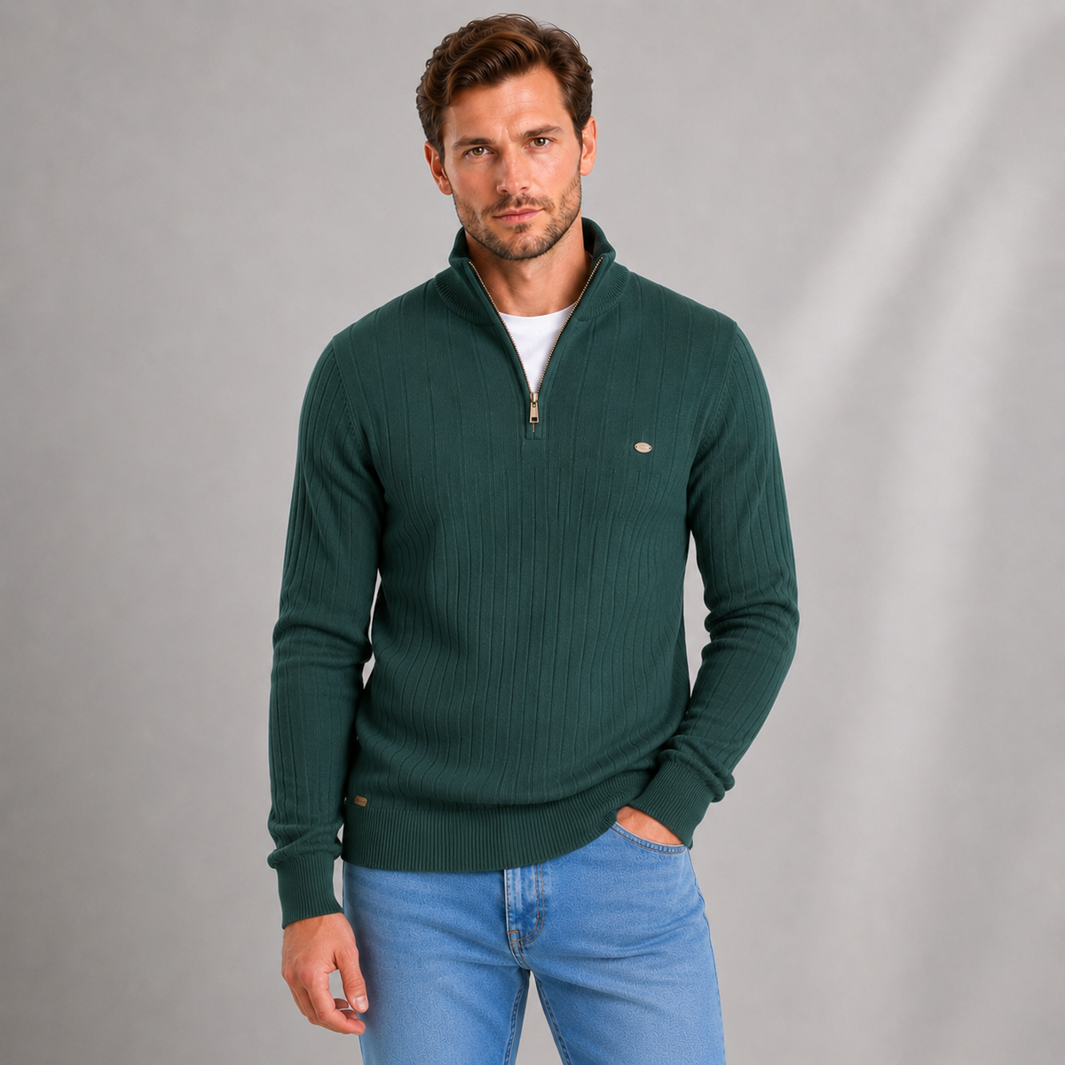 Optew Men's Quarter Zip Jumper – Ribbed Funnel Neck