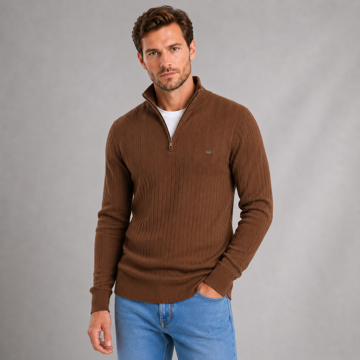 Optew Men's Quarter Zip Jumper – Ribbed Funnel Neck