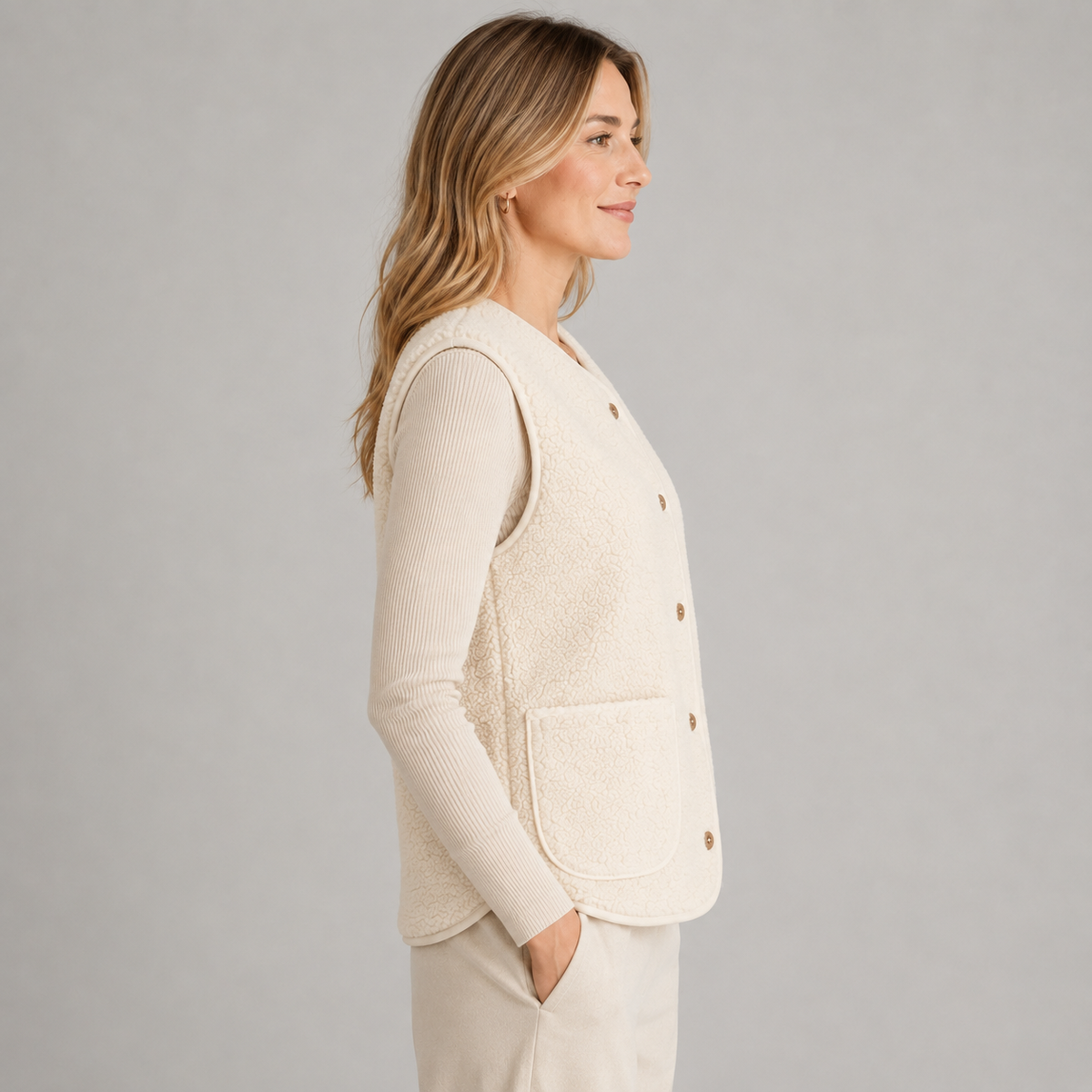 Optew Women's Gilet – Borg Teddy Button-Front
