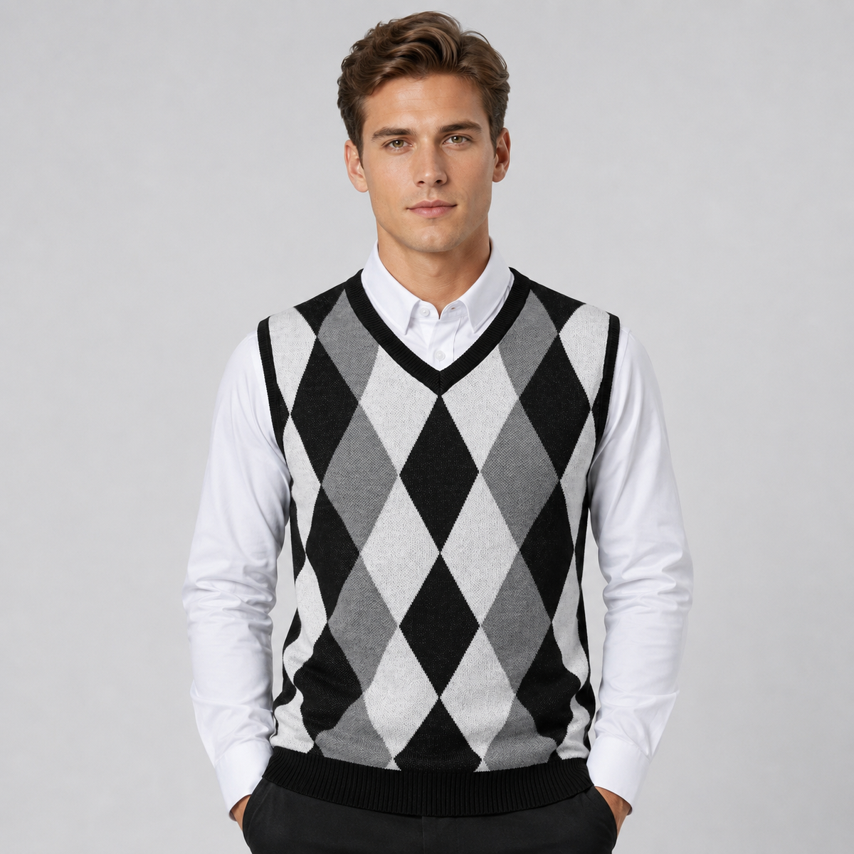 Optew Men's Sweater Vest – Argyle Knitted V-Neck