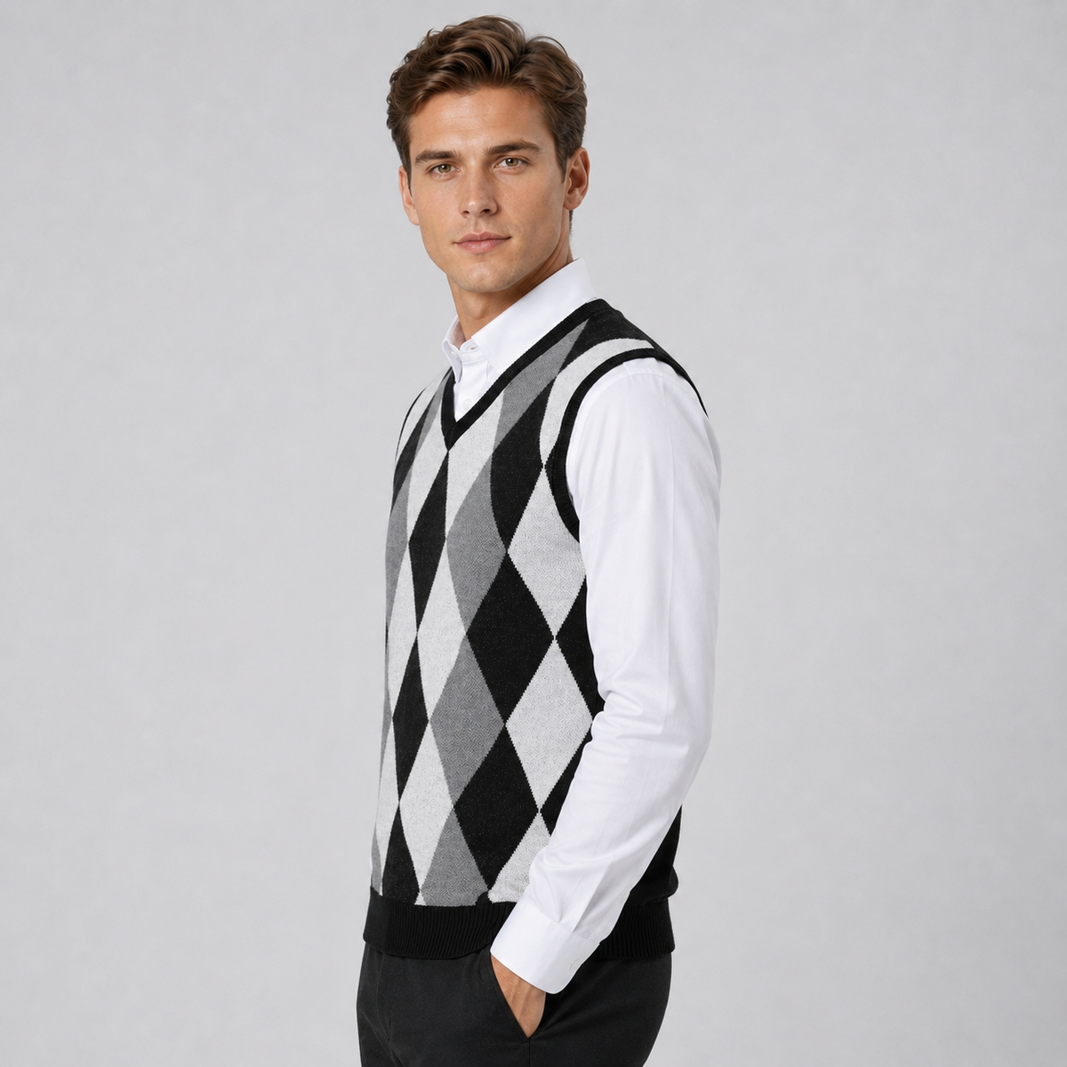 Optew Men's Sweater Vest – Argyle Knitted V-Neck