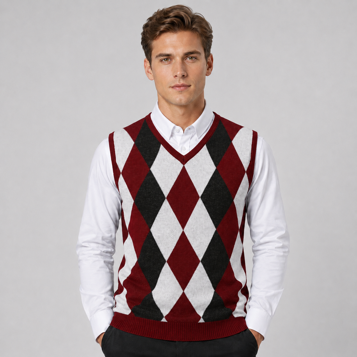 Optew Men's Sweater Vest – Argyle Knitted V-Neck