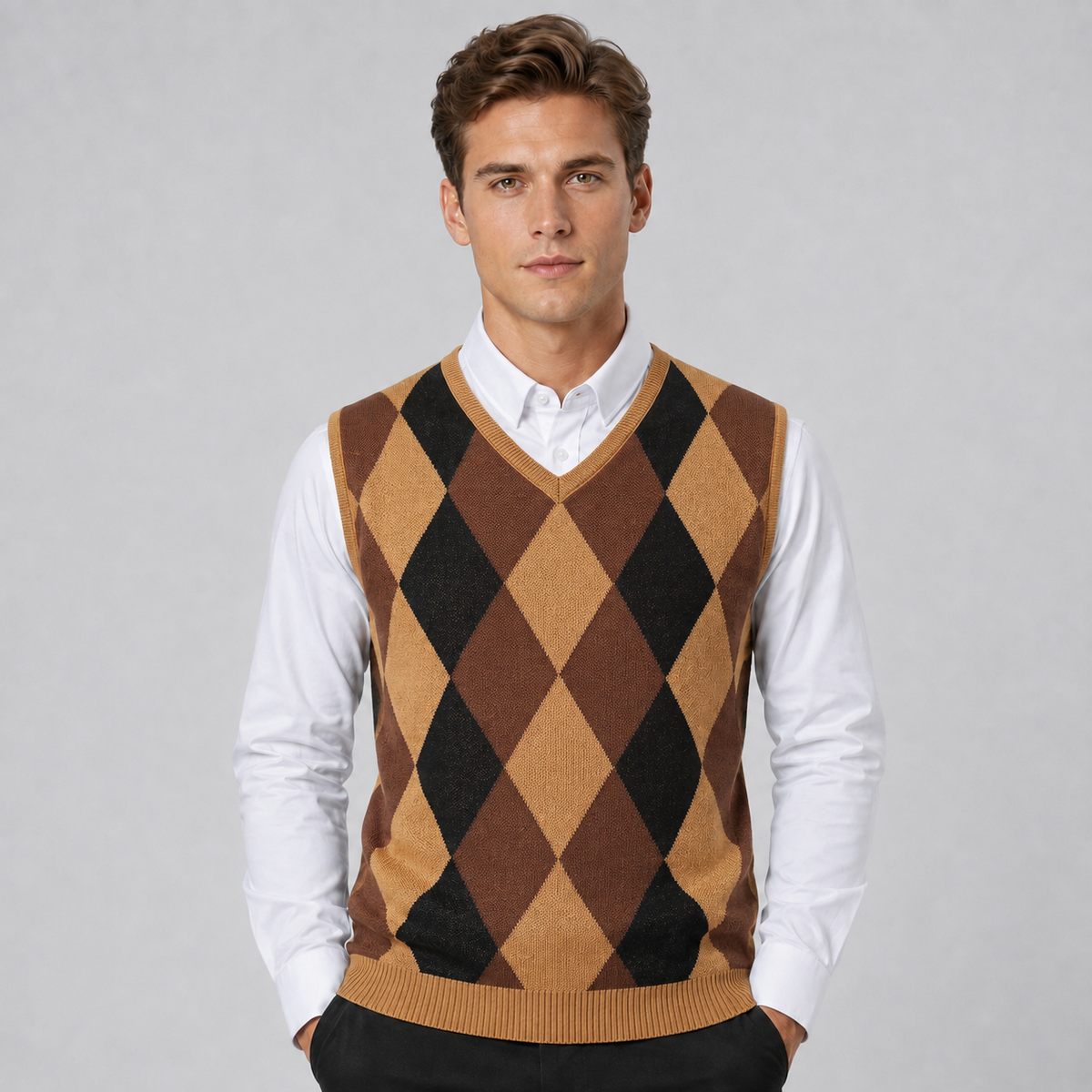 Optew Men's Sweater Vest – Argyle Knitted V-Neck