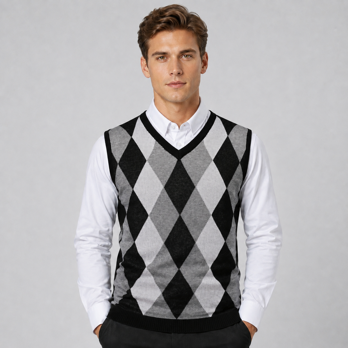Optew Men's Sweater Vest – Argyle Knitted V-Neck