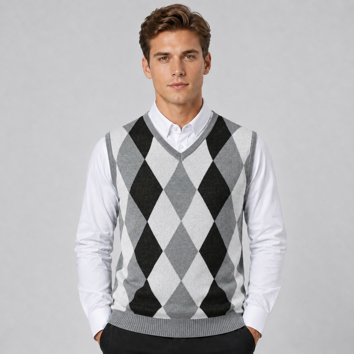 Optew Men's Sweater Vest – Argyle Knitted V-Neck