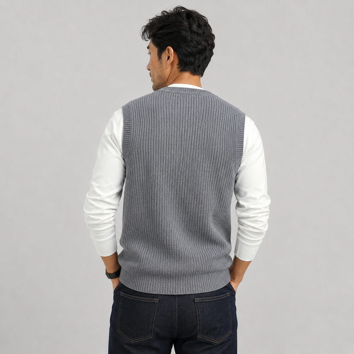 Optew Men's Sweater Vest – V-Neck Ribbed Knit