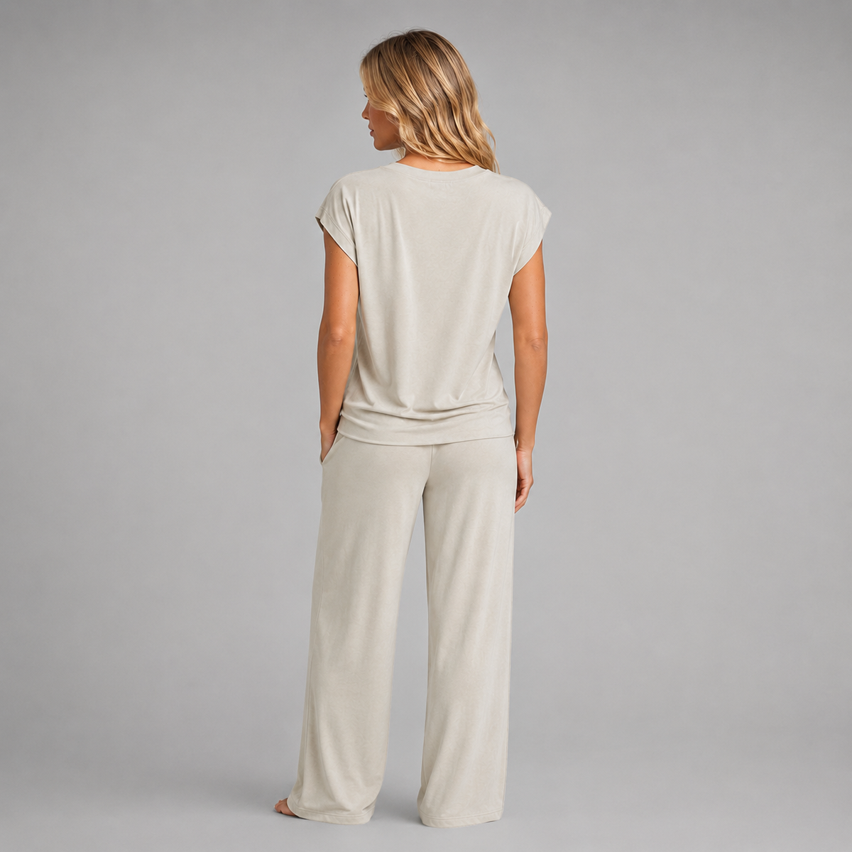 Optew Women's Lounge Set – Cap-Sleeve Wide-Leg Trousers