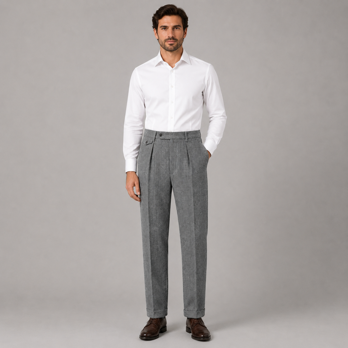 Optew Men's Trousers – Herringbone Pleated Straight-Leg