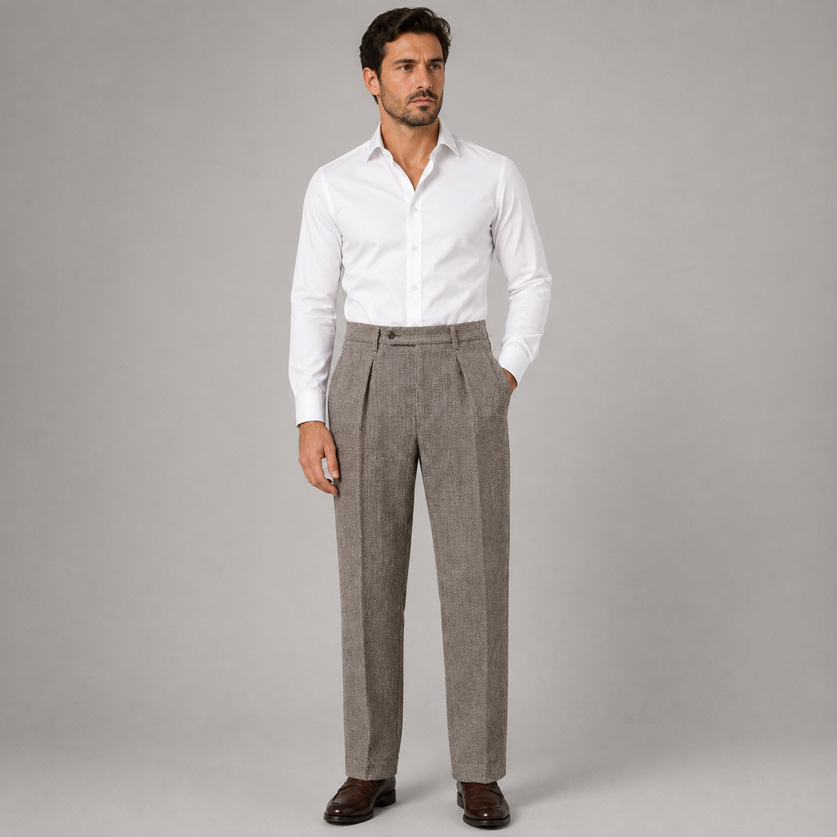 Optew Men's Trousers – Herringbone High-Waist Pleated