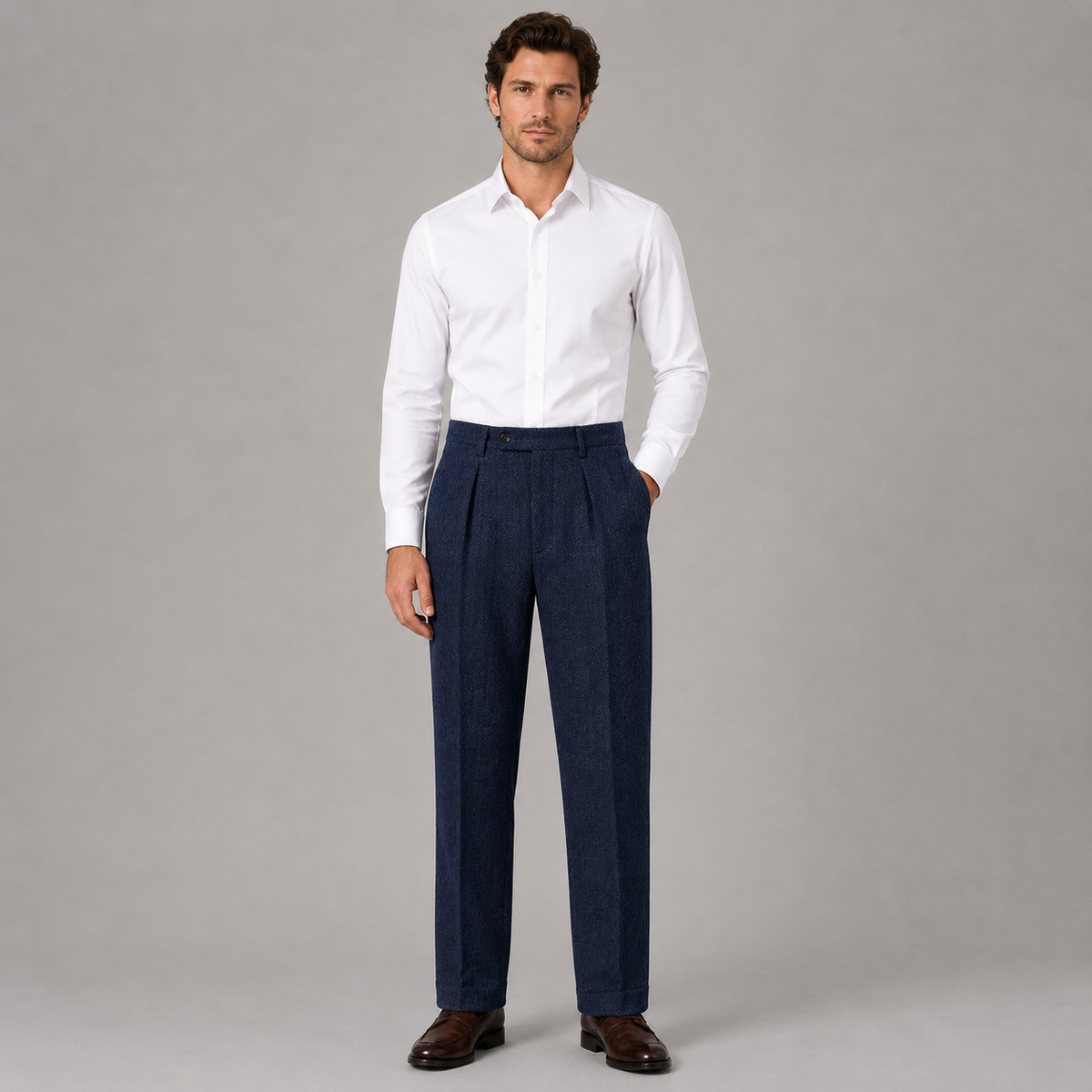 Optew Men's Trousers – Herringbone High-Waist Pleated