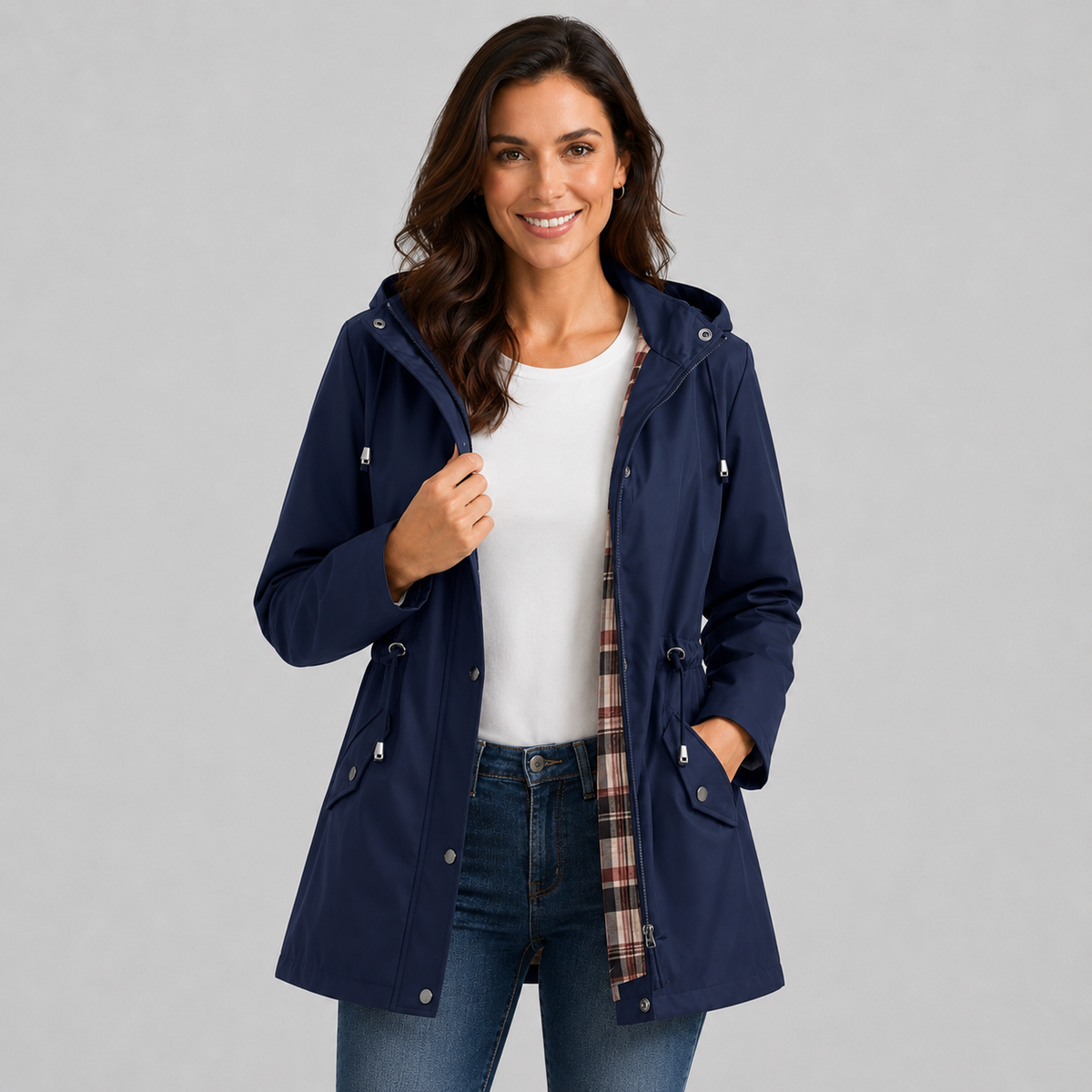 Optew Women's Raincoat – Hooded Check Lined