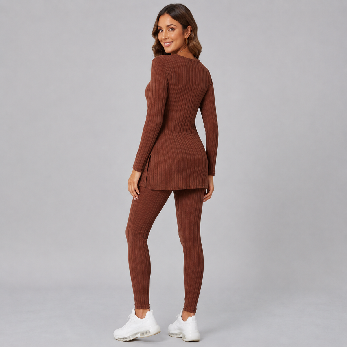 Optew Women's Lounge Set – Knitted V-Neck Wide-Leg