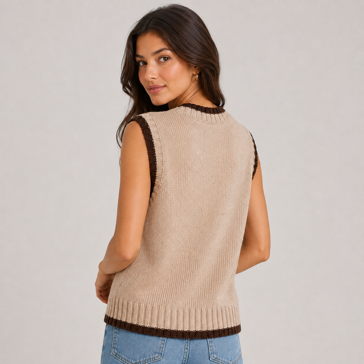 Optew Women's Sweater Vest – Contrast-Trim Round-Neck