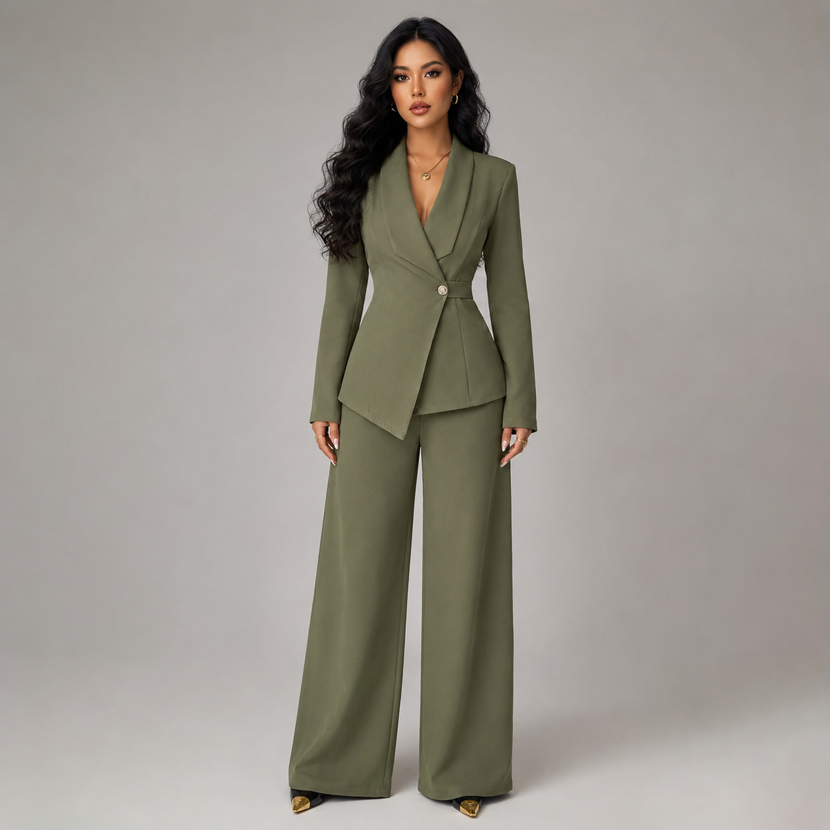 Optew Women's Blazer and Wide-Leg Trouser Suit Set