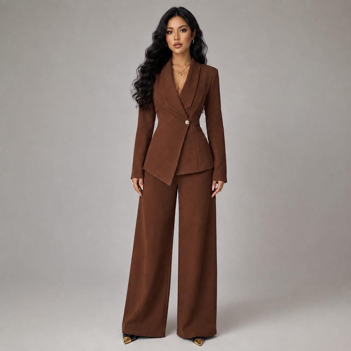 Optew Women's Blazer and Wide-Leg Trouser Suit Set