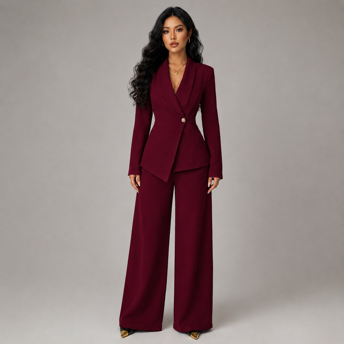 Optew Women's Blazer and Wide-Leg Trouser Suit Set