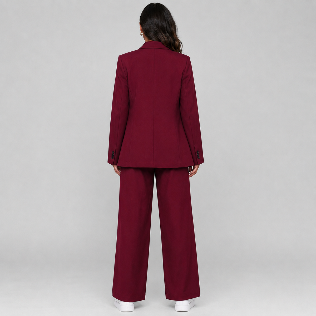 Optew Women's Suit Set – Longline Blazer Wide-Leg Trousers