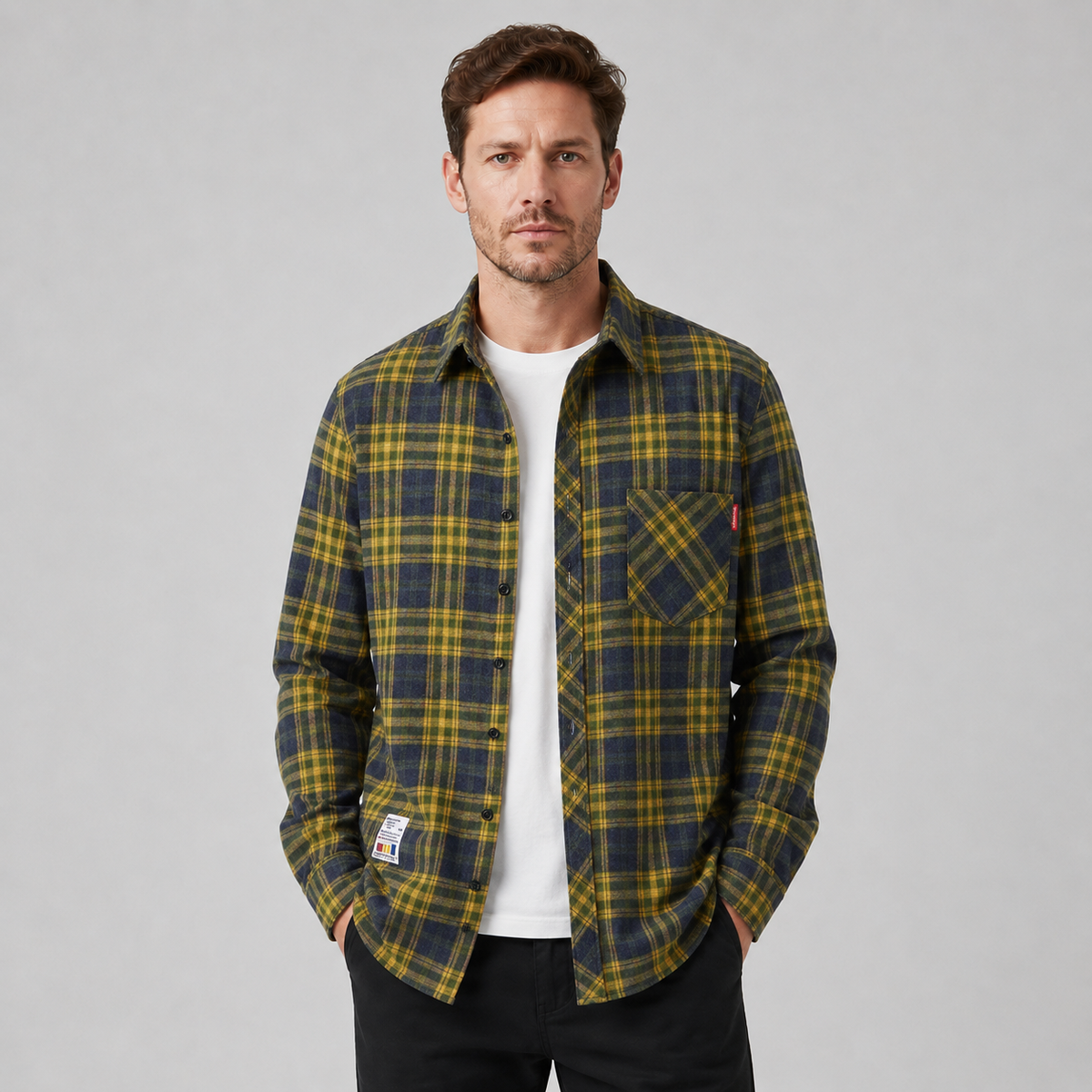 Optew Men's Overshirt – Check Flannel Button-Front
