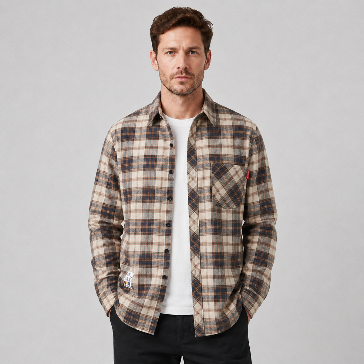 Optew Men's Overshirt – Check Flannel Button-Front