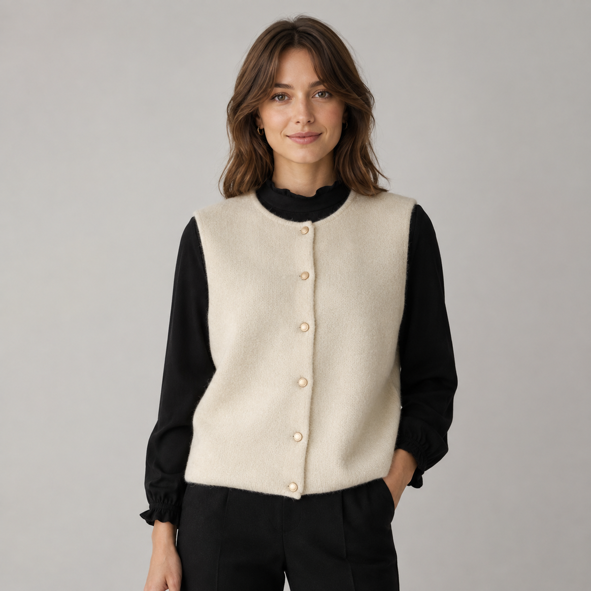 Optew Women's Sweater Vest – Button-Front Round-Neck