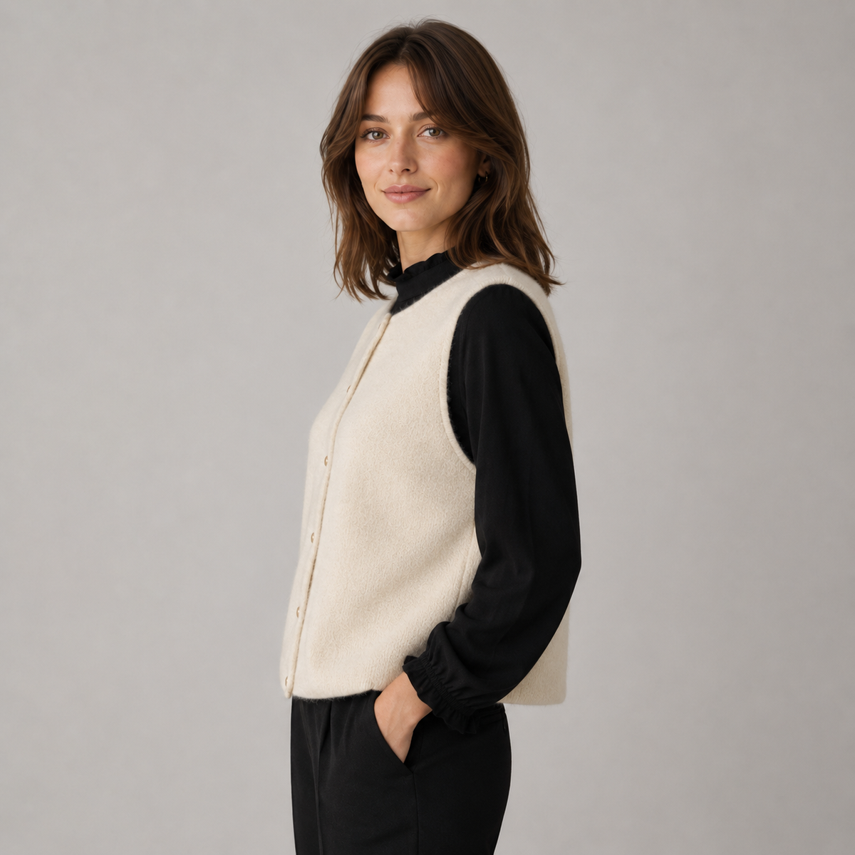 Optew Women's Sweater Vest – Button-Front Round-Neck