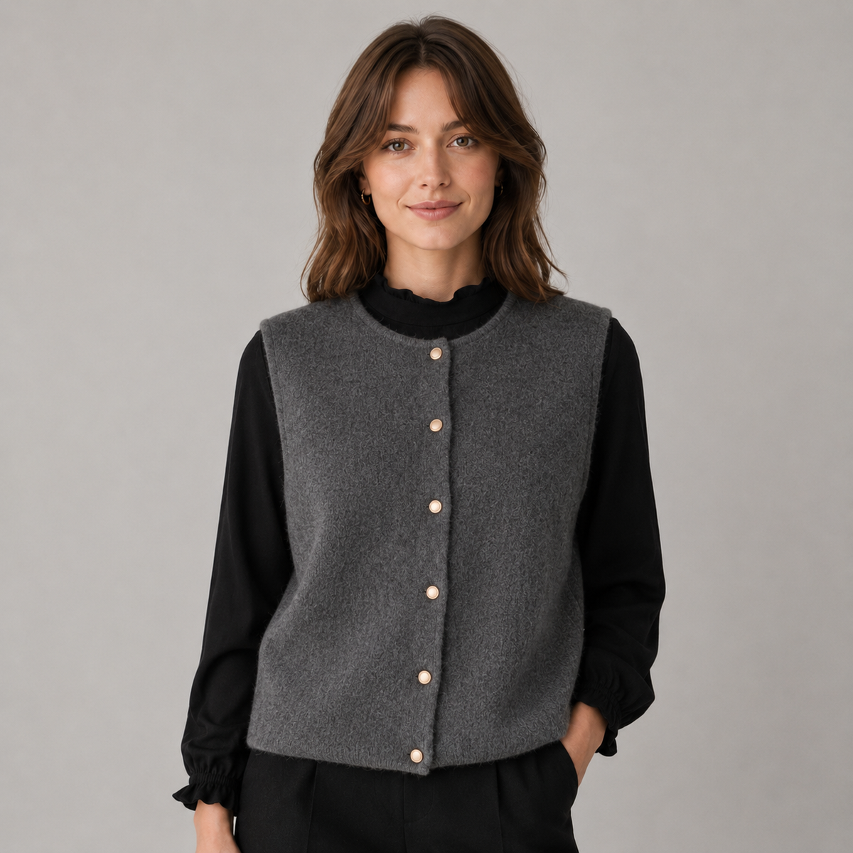 Optew Women's Sweater Vest – Button-Front Round-Neck